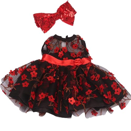 XUEYEGONGJI 18-Zoll-Puppenbekleidung für Mädchen..Schwarzes Spitzenkleid, Elegantes Kleid mit Haarband und Accessoires für Mädchen Schwarze Stoffpuppen., Puppenkleid von XUEYEGONGJI