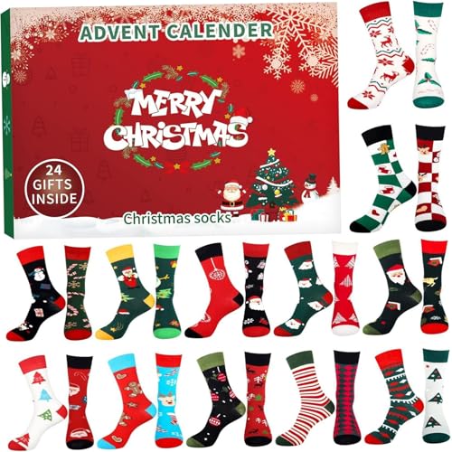 XUEYEGONGJI 24pcs Weihnachtsab Adventskalender für 14+ Mix & Match -Socken -Adventskalender 2024 mit Festivalmustern Unisex Adventskalender zum Tragen von Dekorieren, Adventskalender von XUEYEGONGJI