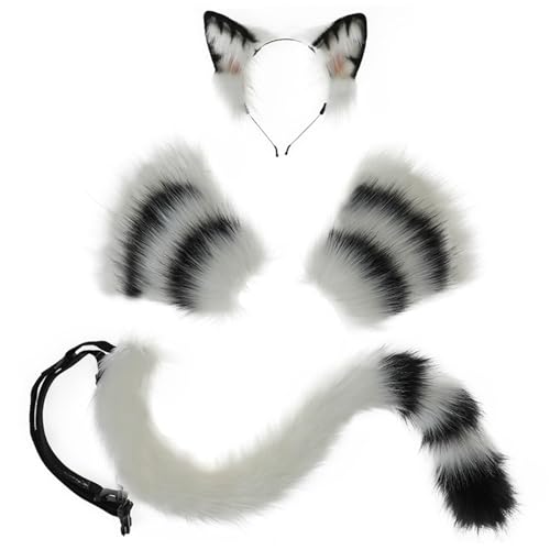 XUEYEGONGJI 3pcs Katzenkostüm -Katzenohren und Schwanz mit Katzenklauenhandschuhen für Erwachsene und Kinder, perfekt für Halloween, Anime -Cosplay und Partykostüme, Katzenschwanz von XUEYEGONGJI