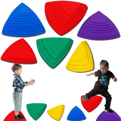 XUEYEGONGJI 6pcs/Set Stepping Stones Triangle Kid Strukturierte Sprungsteine ​​Nicht rutschstapelbar farbenfrohe Gleichgewichtsschritt-Steine-Kit verbessert die Koordination und das Gleichgewicht von XUEYEGONGJI