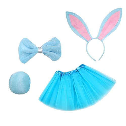 XUEYEGONGJI Baby Ostern Kaninchen Kostüm Kind Hasenfotografie Requisiten Set Kleid Stirnband Bowtie Heckblau 4pcs von XUEYEGONGJI