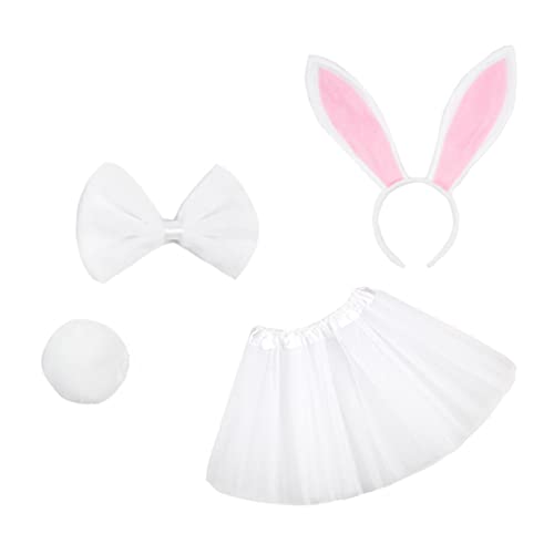 XUEYEGONGJI Baby Ostern Kaninchen Kostüm Kind Hasenfotografie Requisiten Set Kleid Stirnband Bowtie Tail White 4pcs von XUEYEGONGJI