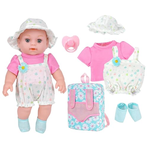 XUEYEGONGJI Babypuppen mit Blumen -Rucksackträgern, 12 Zoll realistische Babypuppen mit tragbaren Kleidung und Nippelzubehör für Kinder Girls Geschenke, Babypuppenträger von XUEYEGONGJI