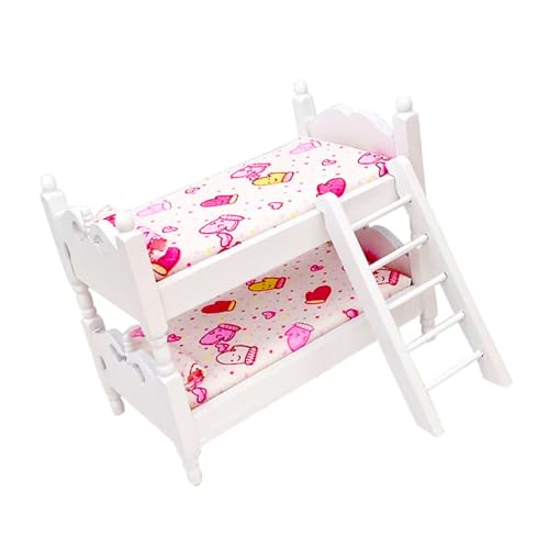 XUEYEGONGJI Bett für Dollhouse 1PC Mini Schönes Etagenbett Model Dollhouse Möbelpuppenhaus Dekoration Doll Haus Accessoire Miniaturbett für Puppenhaus, Handschuhmuster von XUEYEGONGJI