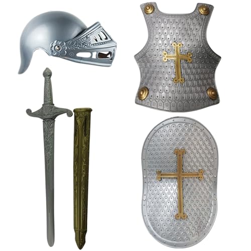 XUEYEGONGJI Childs Armor Set, Knight Kostüm Kids 4pcs/Set, Knight -Rüstung für Kinder, Knight Dress -up für Jungen, mittelalterliche Ritterpanzerung von XUEYEGONGJI