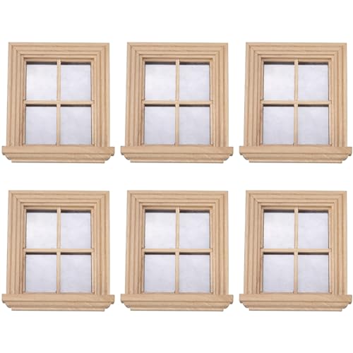 XUEYEGONGJI Doll House Fenster Puppenhaus Windows 1 12 Skala 6PCS Holz 4-Schleier-Puppenhausfenster mit klarem Glas 3,4 x 3,9 x 0,9 Zoll Puppenzubehör für DIY Dollhouse oder Modell von XUEYEGONGJI