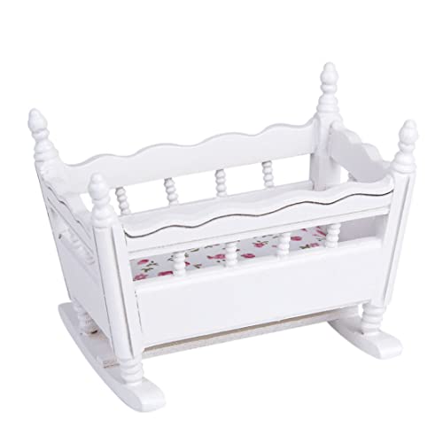 XUEYEGONGJI Dollhouse Dekoration weiße Holz 1:12 Miniaturbabypuppe Crib Bed Dollhouse Dekoration von XUEYEGONGJI