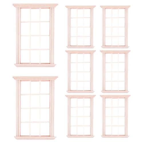 XUEYEGONGJI Dollhouse Fenster 1:12 Skala 8pcs Holz Miniaturfenster Rahmen DIY Craft Mini Fenstermodell mit 12 Gitterpuppen Hausmöbeln für Puppenhauszubehör von XUEYEGONGJI