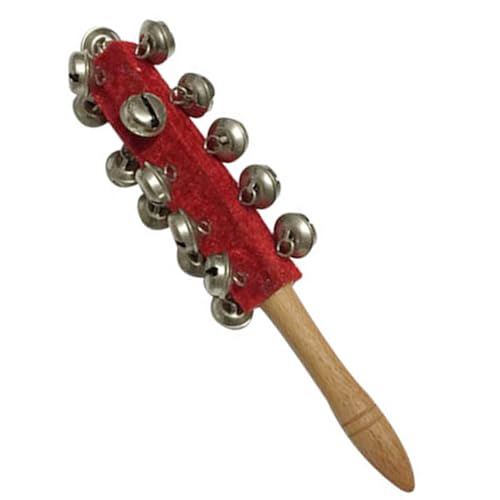 XUEYEGONGJI Hand Jingle Glocken, Holzschüttler Jingle Bells Stick, Holzgriff Schlittenglocke, Jingle Shaker Rasseln Percussion rot, Schlittenglocke von XUEYEGONGJI