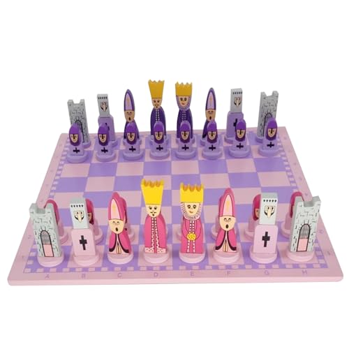 XUEYEGONGJI Holzschach -Set, Cartoon -Reise -Schach -Set, einzigartiges Schachbrett, Schachbrettspiel -Set, süße Schachstücke für Kinder, Schachbrett von XUEYEGONGJI