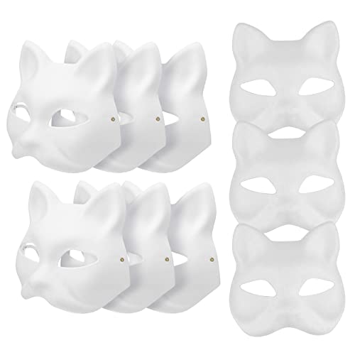 XUEYEGONGJI Katzenmaske, 9pcs DIY Blank Fuchs Katzenmasken, Fox Cat White Paper Maske, Anime Cosplay -Maske, Anime -Halb -Gesicht -Katzenmaske für DIY -bemalte Masken, Leere handgemalte Maske von XUEYEGONGJI