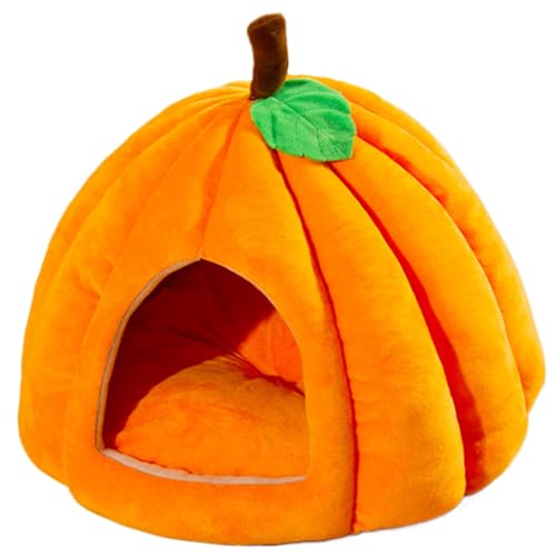 XUEYEGONGJI Katzenzelt Katze Höhle Kürbisförmige Halloween Cat Cave Bett halbvergängte Katzenhaus Schönes kleines Hundebett Bequeme Nicht rutschende Bottom-Katzenbetten für Innenkatzen, Kleiner Hund von XUEYEGONGJI