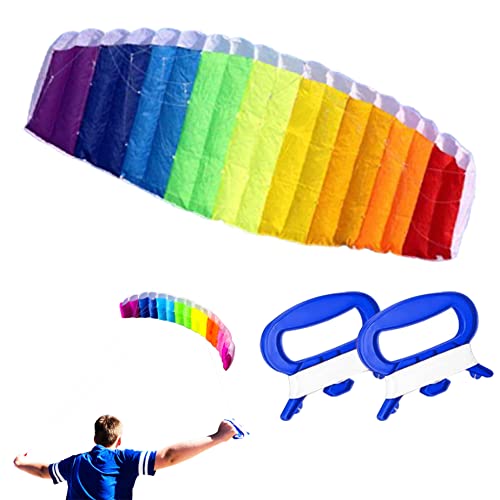 XUEYEGONGJI Kinder Kite Rainbow Stunt Kite 1,4 m Doppellinien -Power Kite Flying Tools Regenbogen Stunt Sport Kite (Line Board Zufallsfarbe) von XUEYEGONGJI