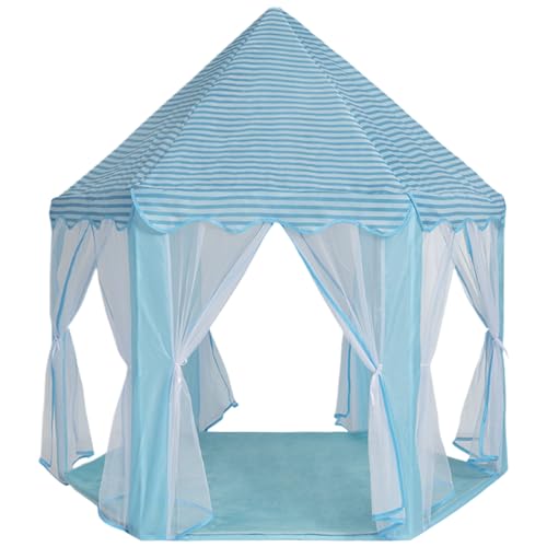 XUEYEGONGJI Kinderzelt Kinderzelt für Mädchen süße 6 Tür Prinzessin Zelt atmungsaktives interaktives Spiel Zelt mit Kissen Eltern-Kind Hex Spitze DIY 55x47x53in Kinder Spielen Haus, Blau von XUEYEGONGJI