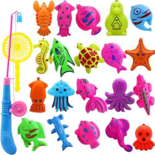 XUEYEGONGJI Kreatives Geschenk 22pcs Angelspielzeug Magnetwasserspiel Gegenstände Fischerspiele Multi -Fisch -Spielzeug für Kinder Badespaß Zeit von XUEYEGONGJI