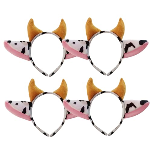 XUEYEGONGJI Kuhohren Stirnband, 4pcs Party Cosplay Hair Hoop, Tierohren für Erwachsene, Plüsch Cosplay Kuhohrstirnband von XUEYEGONGJI