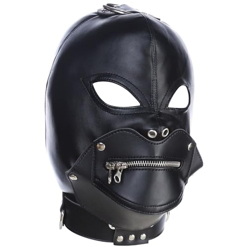 XUEYEGONGJI Ledermaske Gimp Maske böse Dämon PU Ledermaske mit Plüschfutter Verstellbarer Rücken Krawatte, abnehmbar von XUEYEGONGJI