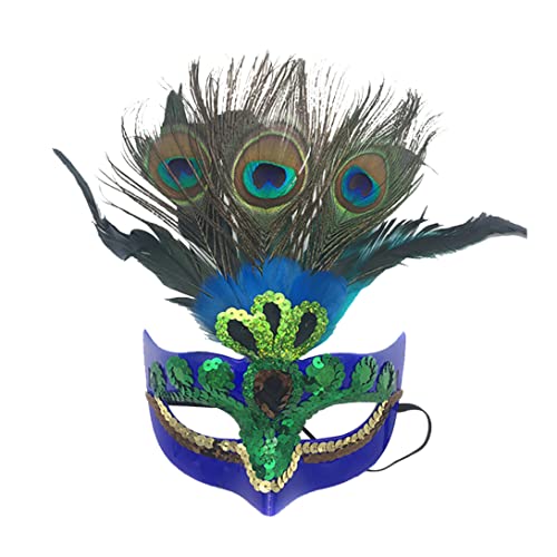 XUEYEGONGJI Make -up -Masken -Prom -Maske Peacock Feather Maske Party Maske Venezianische Maskerade Maske für Frauenblau Halloween Dekorationen von XUEYEGONGJI