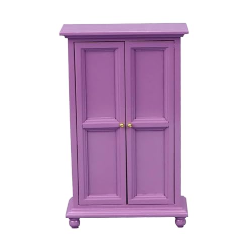 XUEYEGONGJI Puppengarderobe, Holz Vintage Purple Puppenschrank, Garderobe für Puppen, Miniaturhausmöbel, Miniaturpuppenhaus Schrankschrank von XUEYEGONGJI