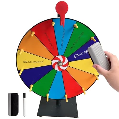 XUEYEGONGJI Radspinner -Preisrad 11.8 '' Tabletop Spinning Wheel 12 Slots DIY -Radspinner mit Ständer, das Rad mit trockenem Löschmarker und Marker für Messe, Karneval, Home Party von XUEYEGONGJI