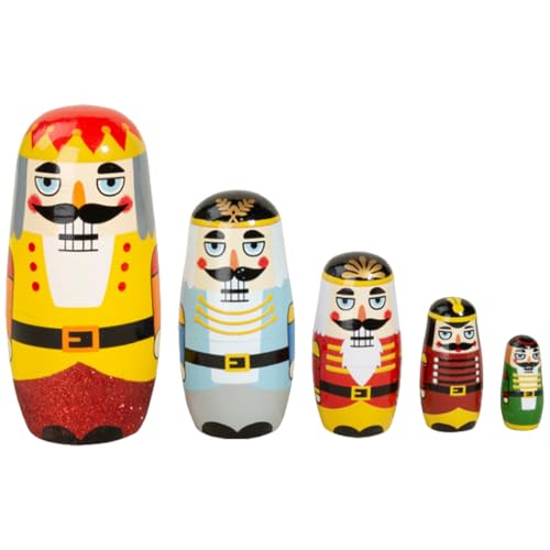 XUEYEGONGJI Russische Nistpuppen, 5pcs süße Weihnachts -Nussknacker -Nistpuppen, glattes Holz Russische Puppennistspielzeug für Weihnachtsferien -Dekor -Geschenk von XUEYEGONGJI