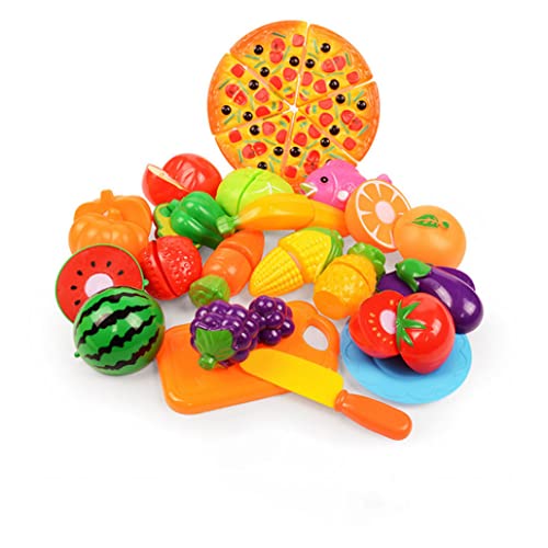 XUEYEGONGJI Spielen Lebensmittel Spielen Food Schneidspielzeug für Kinder Spielen Essen 24pcs/Set Toy Food BPA Free Obst Gemüse Spielzeugspiel Küche Accessoires für Mädchen Jungen Geschenk von XUEYEGONGJI