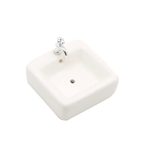 XUEYEGONGJI Wash Basin Model Square Dollhouse Bad Waschbecken 1:12 Miniatur Keramik Wash Becken Waschbecken Modell Simulation Zubehör für Dollhouse Weiß von XUEYEGONGJI