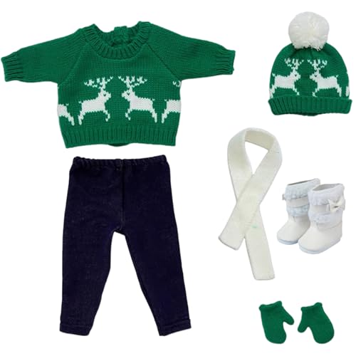 XUEYEGONGJI Weihnachten 18 -Zoll -Puppenkleidung und Accessoires enthalten Pullover Hosen Hut Handschuhe Schuhe und Schals grüne Pullover 18in Puppenkleidung von XUEYEGONGJI