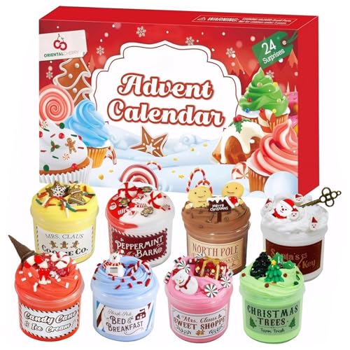 XUEYEGONGJI Weihnachts -Countdown -Kalender 24 Tage Adventskalender 2024 mit DIY Clay Accessoires Weihnachtskalender für Kleinkinder Kinder Teenager Mädchen, Weihnachtskalender von XUEYEGONGJI