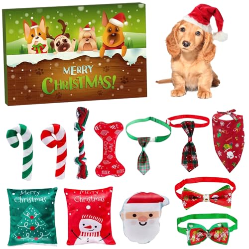 XUEYEGONGJI Weihnachtshundspielzeug 12 Tage Hund Adventskalender 2024 mit interaktiven Kauen -Seilen Hundebiegekragen Bandana Hunde Adventskalender für Hundeliebhaber, Hund Adventskalender 20 von XUEYEGONGJI