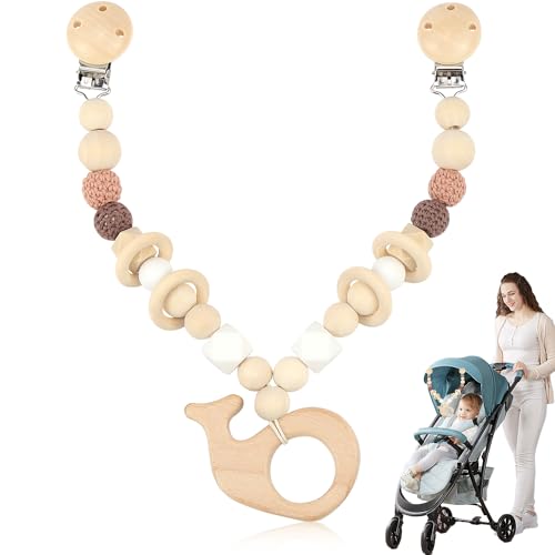 XUHN Kinderwagenkette Holz Baby, Kinderwagenkette aus Holz, Kinderwagen Kette für Babys, Niedliche Tierform Kinderwagenkette Junge Mädchen für Babys ab 0+ Monaten von XUHN