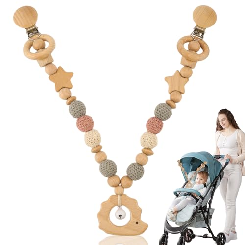 XUHN Kinderwagenkette Holz Baby, Kinderwagenkette aus Holz, Kinderwagen Kette für Babys mit Glocke, Kinderwagenkette Junge Mädchen für Babys ab 0+ Monaten von XUHN