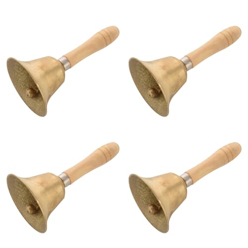 XUJIAN 4X Aus Massivem Messing Holzgriff Schule Empfang Abendessen Cafe Hotel Handglocke - Gold von XUJIAN