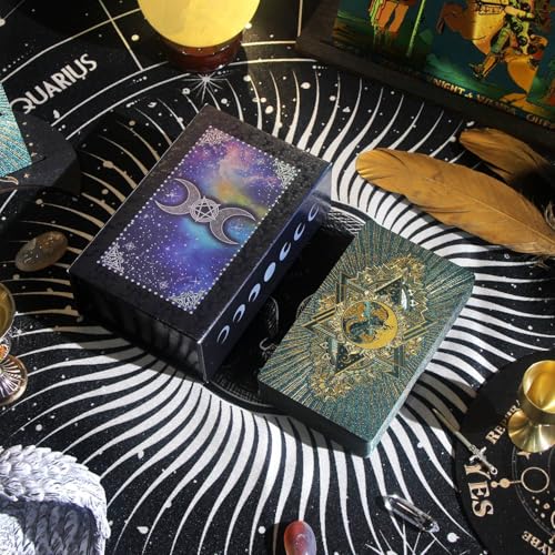 XUJIEE Goldfolien-Tarot, wasserfest, große Tischspiel-Tarots mit Kartenbox und Reiseführer Gold Foil Tarot von XUJIEE