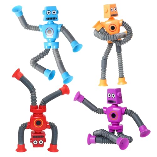 XULEGGNK Teleskop Saugnapf Roboter Spielzeug, Roboter Pop Tubes, Telescopic Robots, Teleskop Saugnapf Pop Tubes, Roboter Pop Röhren Spielzeug, Gastgeschenke Für Jungen Und Mädchen, 4 Stück von XULEGGNK