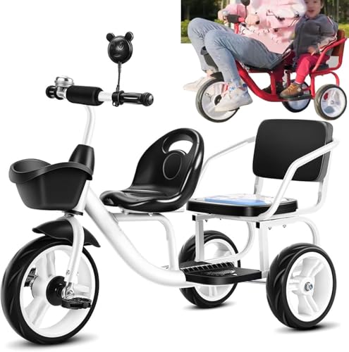 Baby Dreirad mit Beifahrersitz, für Fahrer ab 2 Jahren, Dreirad mit verstellbarem Lenker und Sitz, Rahmen aus Kohlenstoffstahl, rutschfeste Reifen, Spielplatzausrüstung für draußen, Dreiräder(White) von XUNCHAO