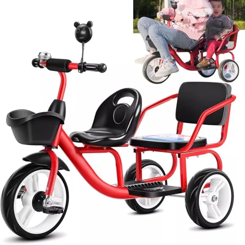 Baby Dreirad mit Beifahrersitz, für Fahrer ab 2 Jahren, Dreirad mit verstellbarem Lenker und Sitz, Rahmen aus Kohlenstoffstahl, rutschfeste Reifen, Spielplatzausrüstung für draußen, Dreiräder(Red) von XUNCHAO