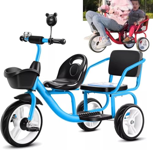 Baby Dreirad mit Beifahrersitz, für Fahrer ab 2 Jahren, Dreirad mit verstellbarem Lenker und Sitz, Rahmen aus Kohlenstoffstahl, rutschfeste Reifen, Spielplatzausrüstung für draußen, Dreiräder(Blue) von XUNCHAO