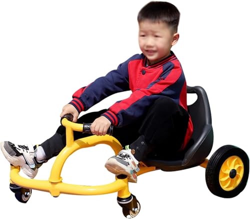 Drift Trike für Kinder, Kinder 4 Rad Drift Tricycle, 360 Grad drehbare Lenkrad Trike, Kohlenstoffstahlrahmen mit Gummirädern Geburtstagsgeschenke für Mädchen, Jungen(Yellow) von XUNCHAO