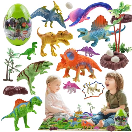 XUNIVERS Dinosaurier Spielzeug mit Aktivität Spielmatte & Aufbewahrungs-Box,Jahre Dinosaurier Figuren Weihnachten Geschenk Kinder Geschenk Junge 3 4 5 6 Jahre Kindergeburtstag Dino Spielzeug von XUNIVERS