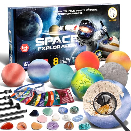 XUNIVERS Ausgrabungsset für Kinder,Natürliche Edelsteine und Kristalle,Mond Schatzsuche Spielzeug,Sonnensystem,Planeten Geschenk für Jungen und Mädchen,Mineralien Steine für Kinder ab 6-10 von XUNIVERS