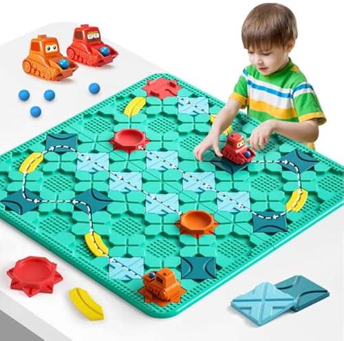 XUNIVERS Logischer Straßenbauer für Kinder,Familie Brettspiel,Logik Puzzle Labyrinth Brettspiele mit Auto Zurückziehen und Murmeln,Gehirn Spiele Kinderspielzeug Geschenk,Labyrinthkugel aus Marmor von XUNIVERS