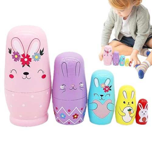 XUQEAYWD Bunny Russische Nistpuppen, Holznistpuppen | Holznistpuppe | Pädagogische Stapel -Spielsets für Mädchen, Cartoon Home Decoration Ornament von XUQEAYWD