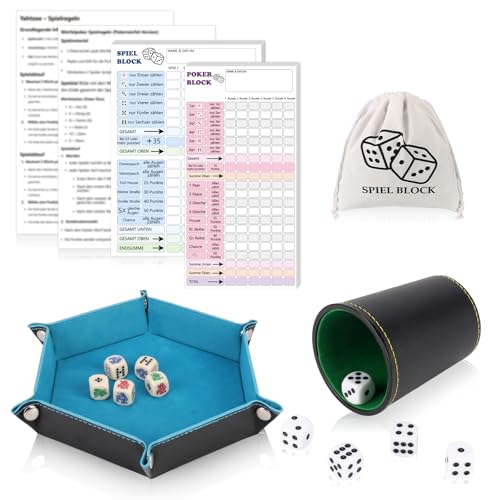 17 Stück Würfel Spiel Set Pokerwürfel Set Kniffelbecher 1 Leder Würfelbecher mit kniffelblock 5 Würfeln 5 Pokerwürfel 2 Punktetabelle 1 Würfelteller Filz 2 Spielanleitung Stoffbeutel für Yahtzee 17 Stück Würfel Spiel Set Pokerwürfel Set Kniffelbecher 1 Leder Würfelbecher mit kniffelblock 5 Würfeln 5 Pokerwürfel 2 Punktetabelle 1 Würfelteller Filz 2 Spielanleitung Stoffbeutel für Yahtzee von XUWAIDSGN