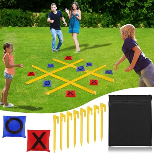 XVEPTKLQ Giant Tic Tac Toe Strap Game, Tic Tac Toe Outdoor Games, 4 Ft X 4 Ft Portable Toss Across Game Mit 10pcs Bean Bag, Large Yard Lawn Backyard for Kids & Families, Camping Games for Adults von XVEPTKLQ