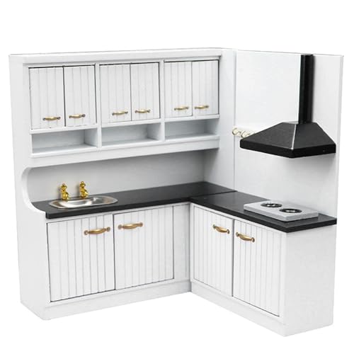 Puppenhaus Küche 2pcs Mini Küchenset 1/12 Skala Holzminiaturofenschrank und Spüle Schrank, Puppenhausmöbel Esszimmerzubehör Puppenhaus Küche 2pcs Mini Küchenset 1/12 Skala Holzminiaturofenschrank und Spüle Schrank, Puppenhausmöbel Esszimmerzubehör von XVHOAB