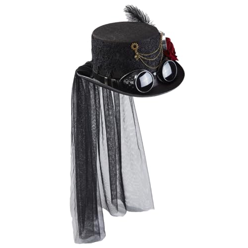 XVHOAB 1pc Steampunk Hats Rose Lace Top Hut mit Goggle & Veil Retro Gothic Steampunk Kostüm für Halloween Cosplay Party XVHOAB 1pc Steampunk Hats Rose Lace Top Hut mit Goggle & Veil Retro Gothic Steampunk Kostüm für Halloween Cosplay Party von XVHOAB