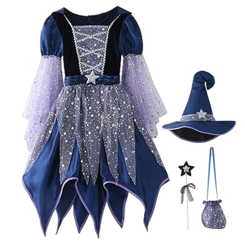 XVHOAB Hexenkostüm für Mädchen, leuchtendes böses Hexenkleid mit Hut, Magics -Zauberstab und Süßwarenbeutel für Halloween -Party -Dekor, 130 cm XVHOAB Hexenkostüm für Mädchen, leuchtendes böses Hexenkleid mit Hut, Magics -Zauberstab und Süßwarenbeutel für Halloween -Party -Dekor, 130 cm von XVHOAB