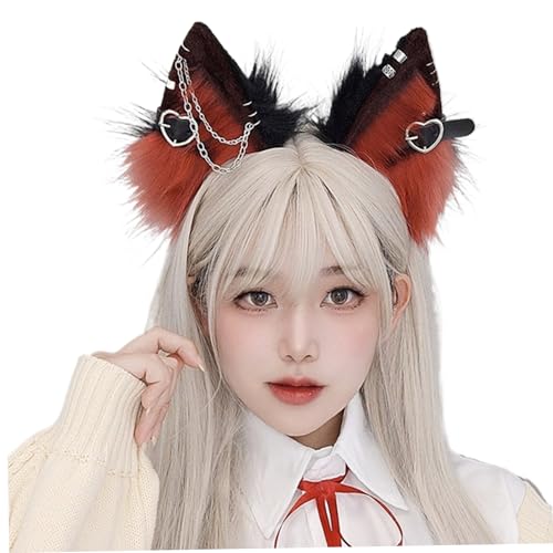 XVHOAB Katzenohren Stirnband, 1pcs pelzige Ohren Kopfbedeckung mit Metallherz und Kettendekor, Gothic Punk Therian, Tierhaarband für Cosplay -Kostüm, Schwarz und Weinrot XVHOAB Katzenohren Stirnband, 1pcs pelzige Ohren Kopfbedeckung mit Metallherz und Kettendekor, Gothic Punk Therian, Tierhaarband für Cosplay -Kostüm, Schwarz und Weinrot von XVHOAB