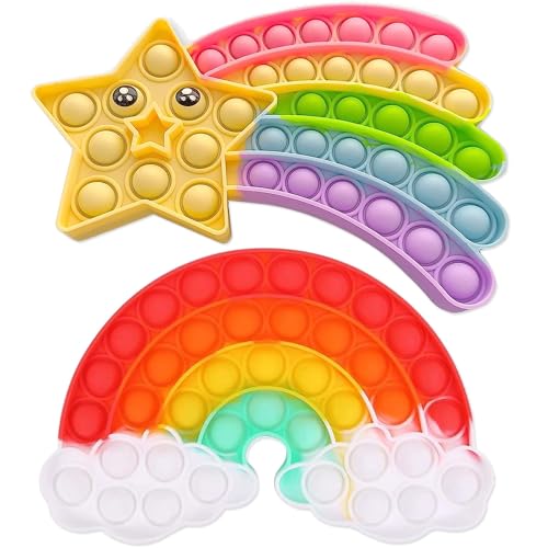 Fidget Toys Fidget Poppers Push Bubble Sensory Toy Silikon Popping Spielzeug Anti-Angst Stress Relief Weihnachten Geburtstag Geschenk für Kinder (Rainbow Star Spielzeug) von XWFEU